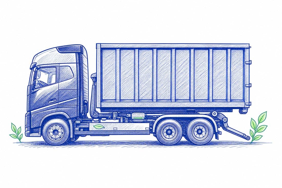 Illustration au trait d'un camion de collecte, en ouverture du site