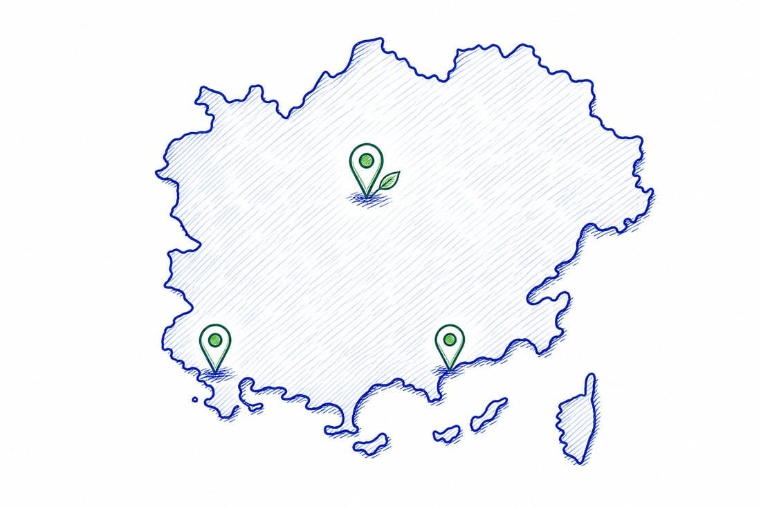 Carte du département avec les centres de tri